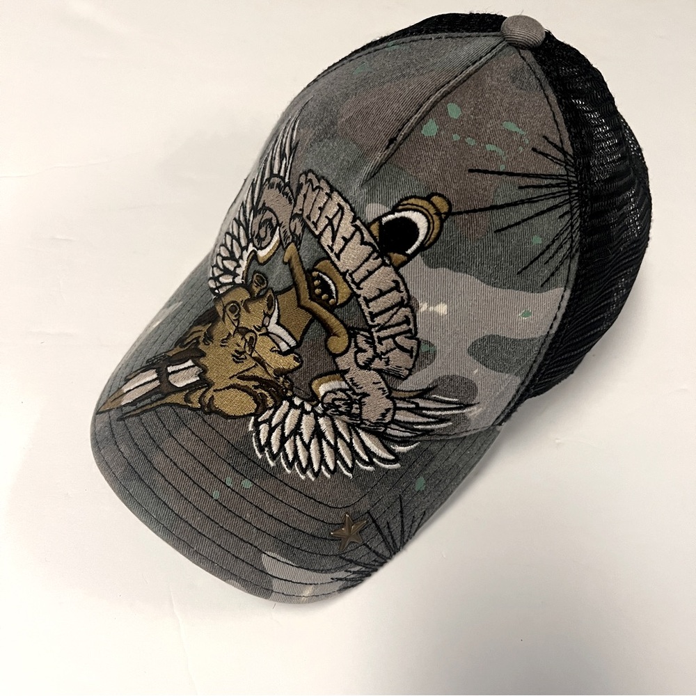 Miami Ink Embroidered Camo Y2K Wings Knife Heart Snap Back Baseball Cap Vintage